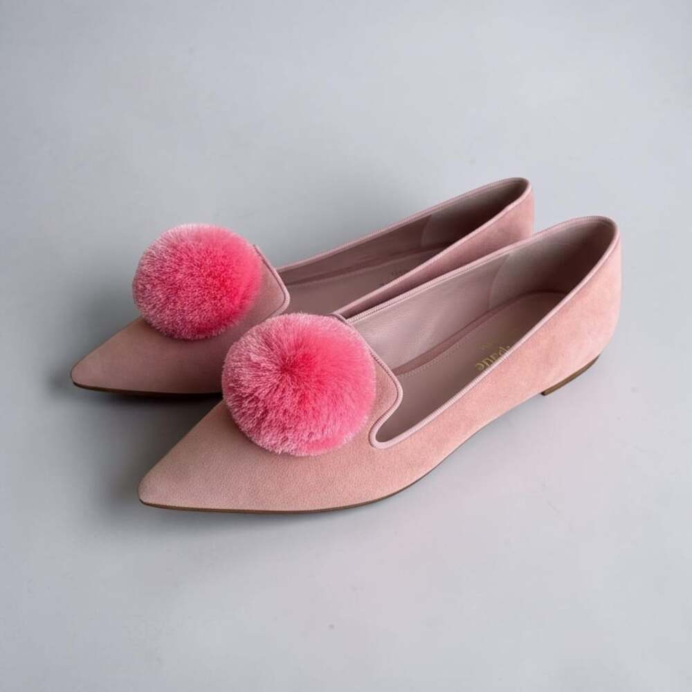 Kate Spade New York Amour Pom Flat Size 8.5B Pink Suede Pointed-Toe Slip-On